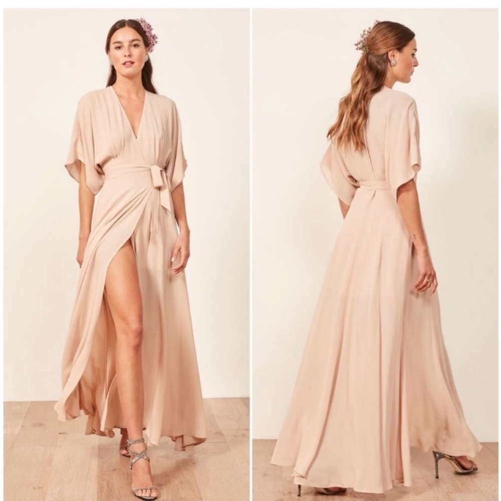 Reformation Winslow Wrap Maxi Dress in Nude